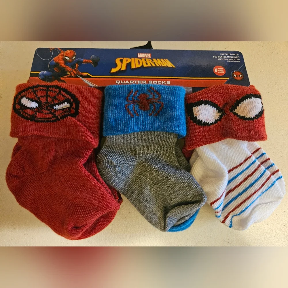 Marvel Spider-Man Baby Socks - 6 Pairs NEW
